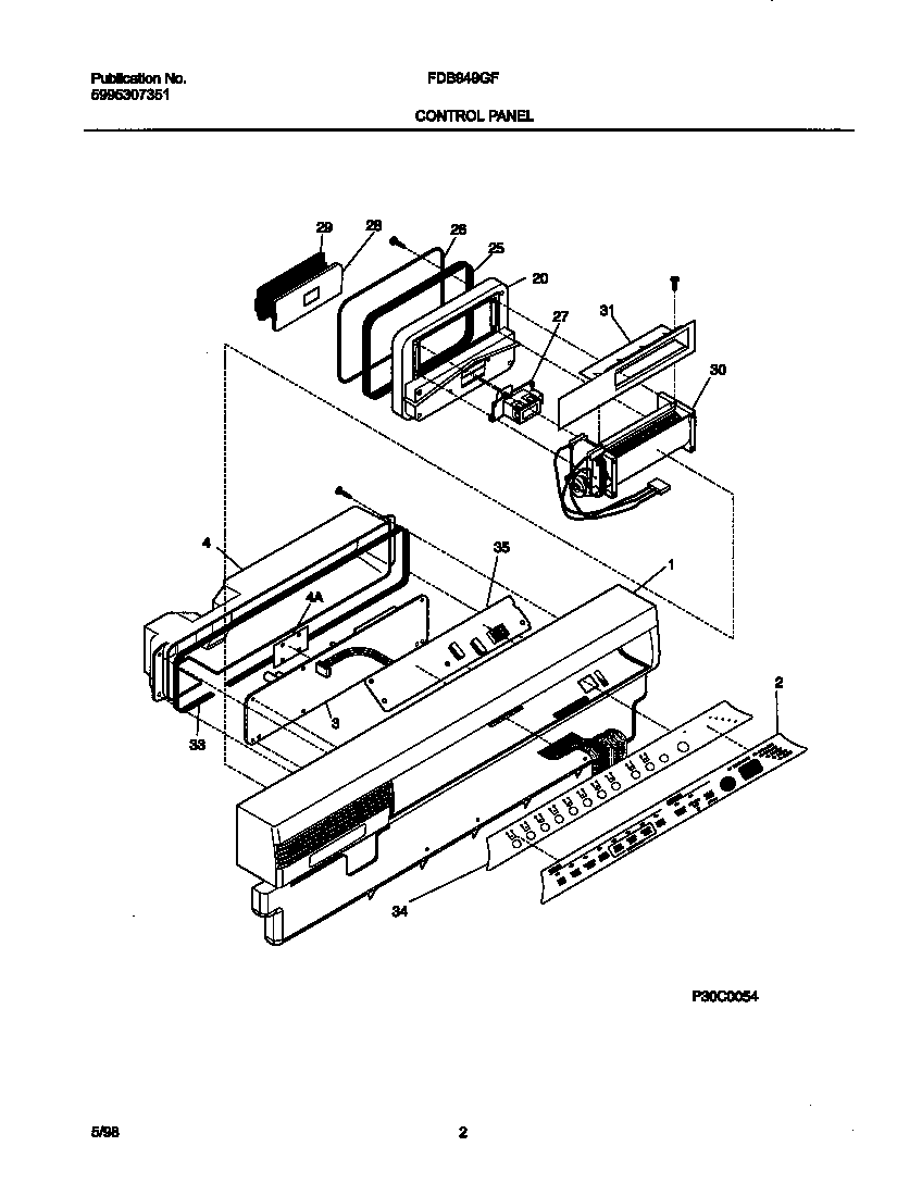 Frigidaire FDB949GFT2 control panel diagram