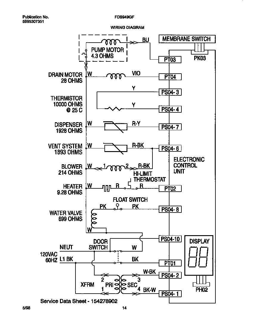 Frigidaire FDB949GFT2 wiring diagram diagram