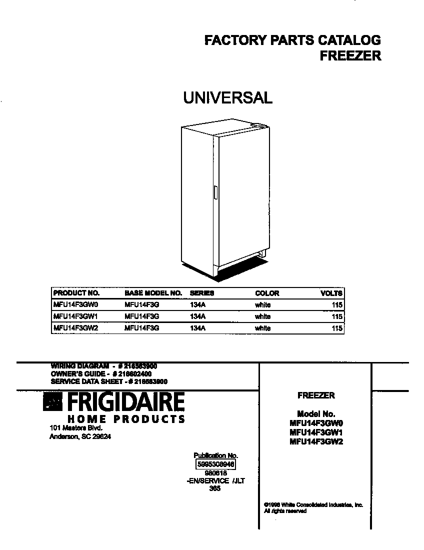 Universal/Multiflex (Frigidaire) MFU14F3GW0 cover diagram
