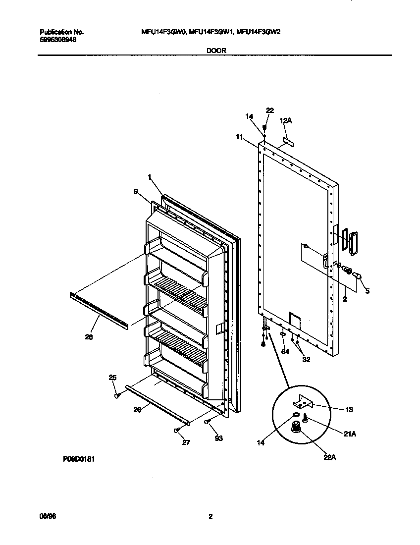 Universal/Multiflex (Frigidaire) MFU14F3GW0 door diagram