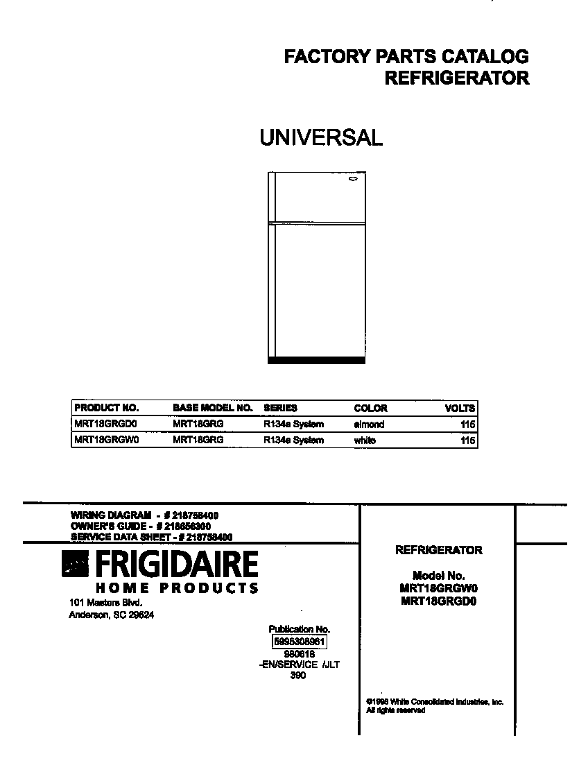 Universal/Multiflex (Frigidaire) MRT18GRGD0 cover diagram