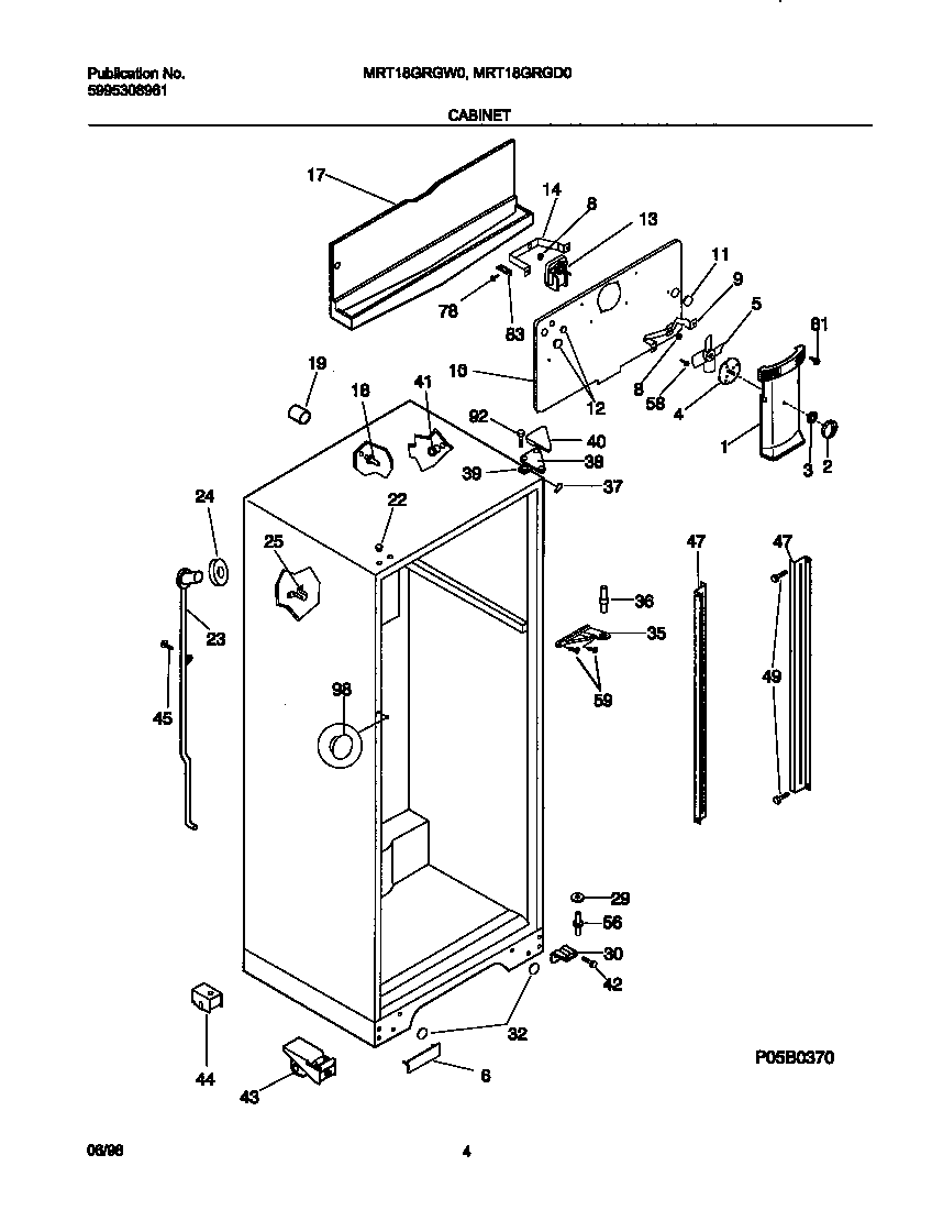 Universal/Multiflex (Frigidaire) MRT18GRGD0 cabinet diagram