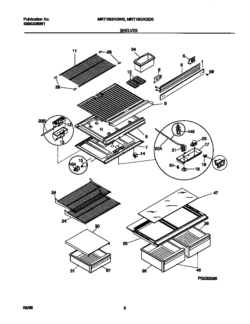 Universal/Multiflex (Frigidaire) MRT18GRGD0 shelves diagram