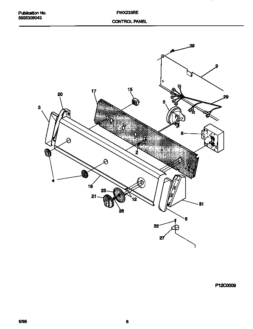 Frigidaire FWX233RES2 control panel diagram