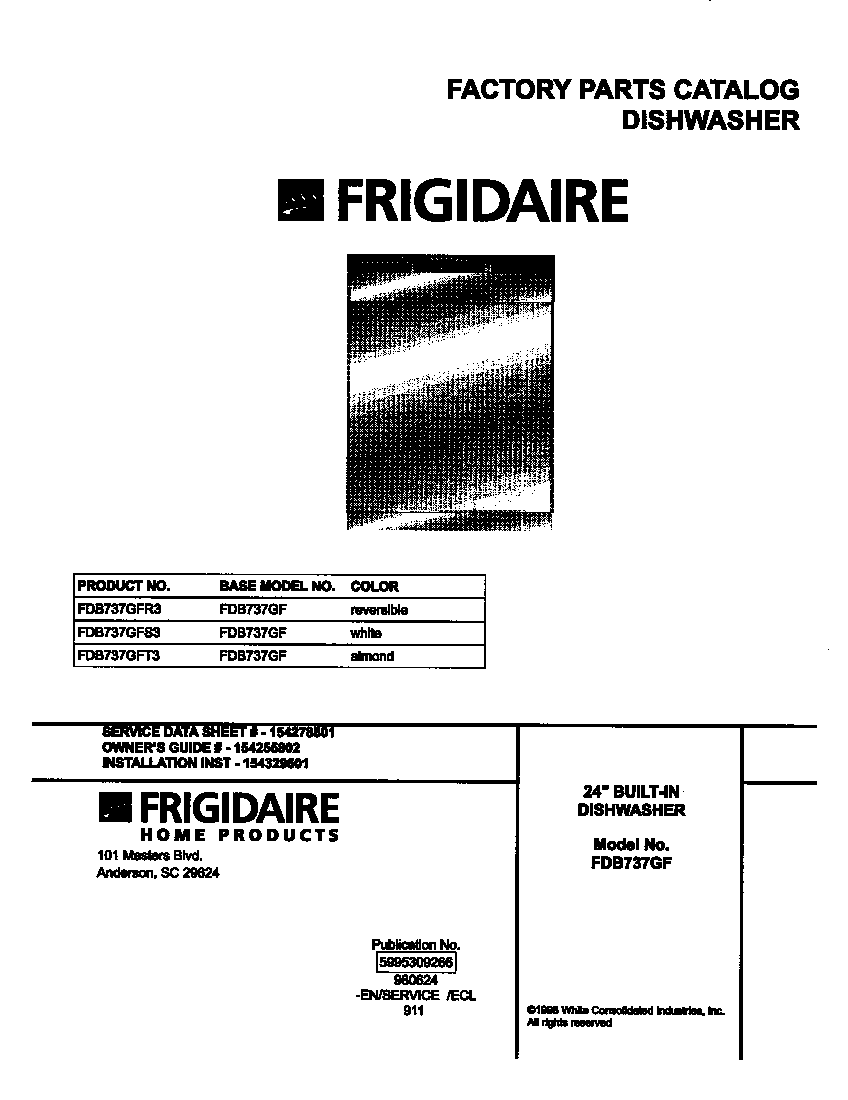 Frigidaire FDB737GFT3 cover diagram