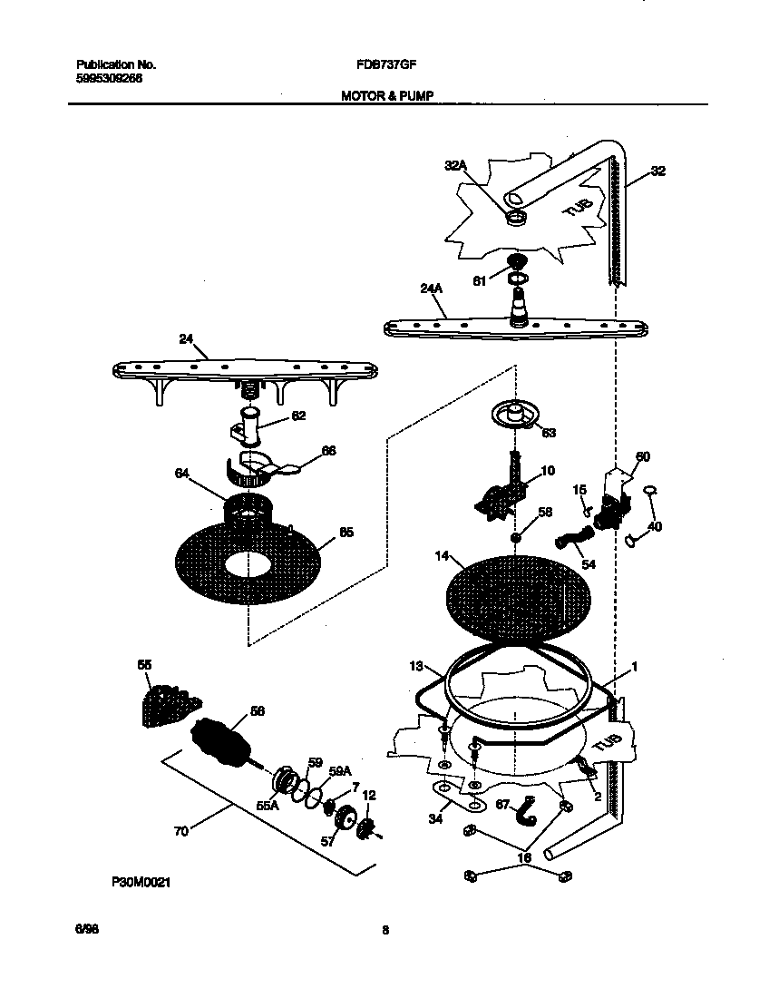 Frigidaire FDB737GFT3 motor and pump diagram