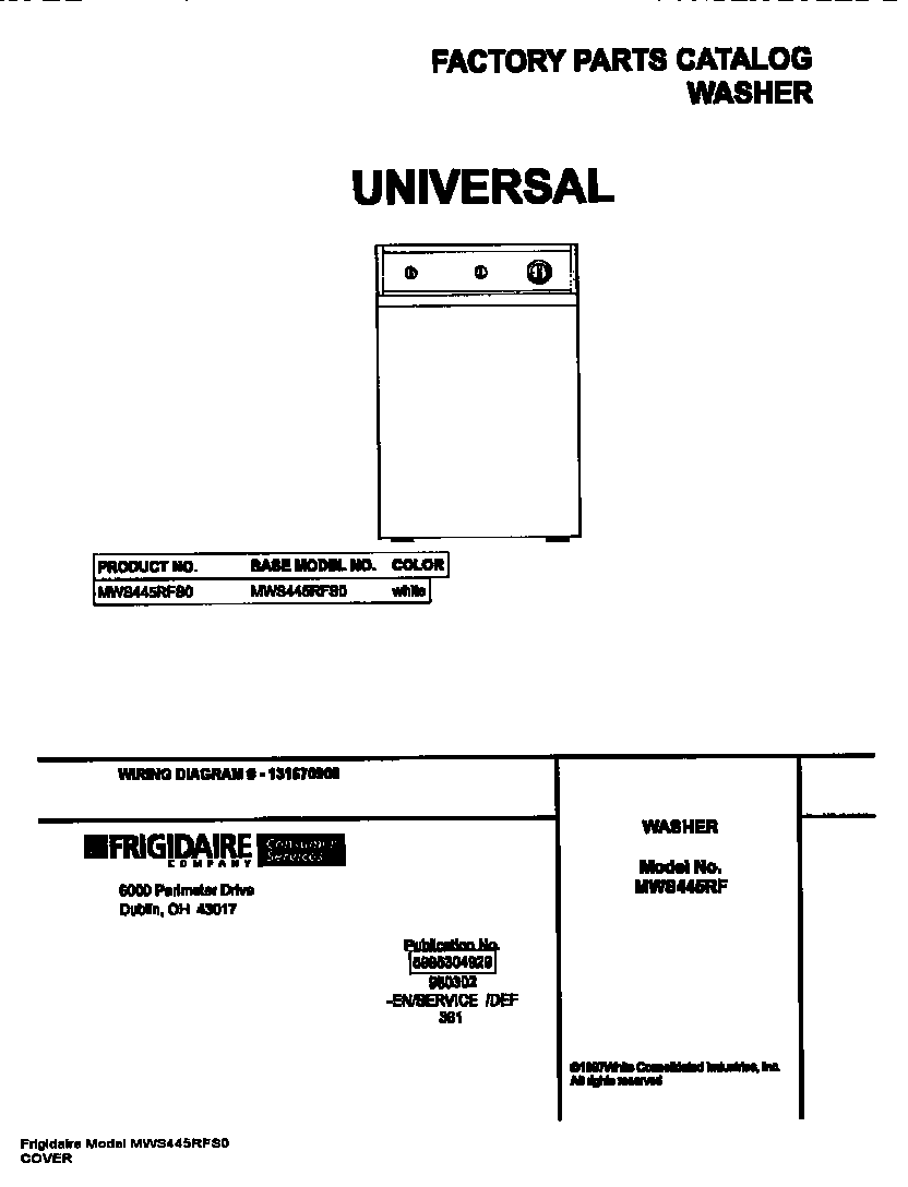 Universal/Multiflex (Frigidaire) MWS445RFS0 cover diagram
