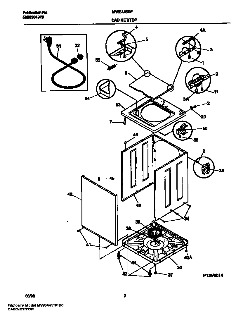 Universal/Multiflex (Frigidaire) MWS445RFS0 cabinet/top diagram