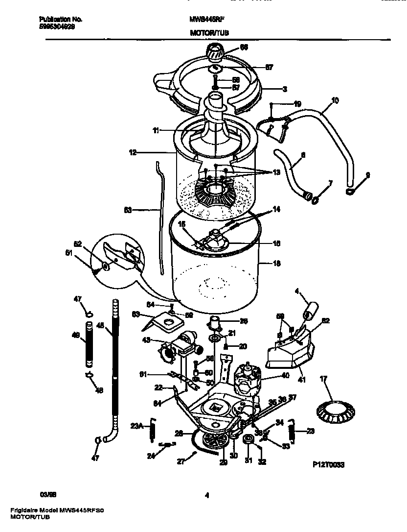Universal/Multiflex (Frigidaire) MWS445RFS0 motor/tub diagram