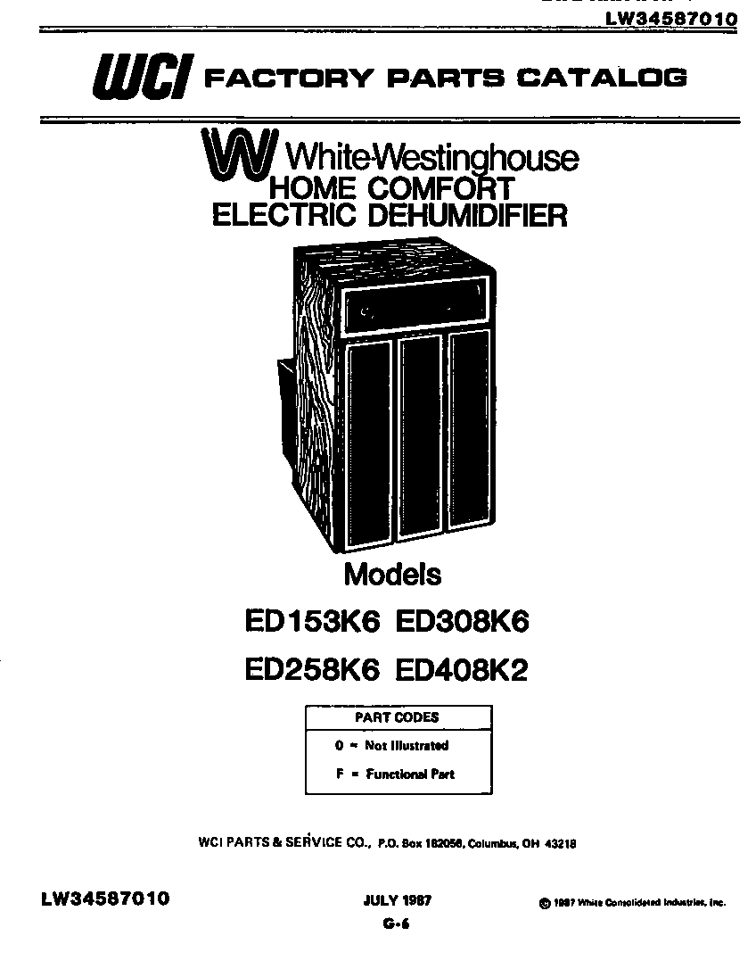 White-Westinghouse ED258K6 electric dehumidifier diagram