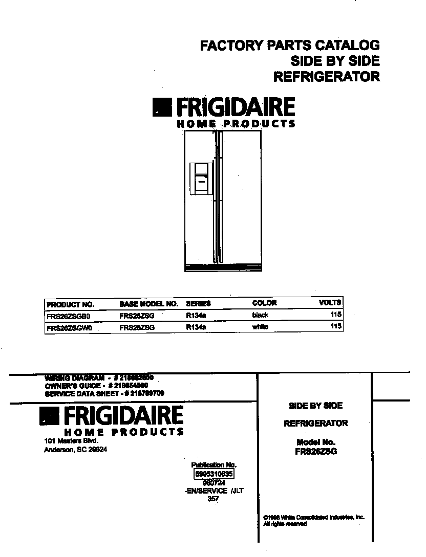 Frigidaire FRS26ZSGW0 cover diagram