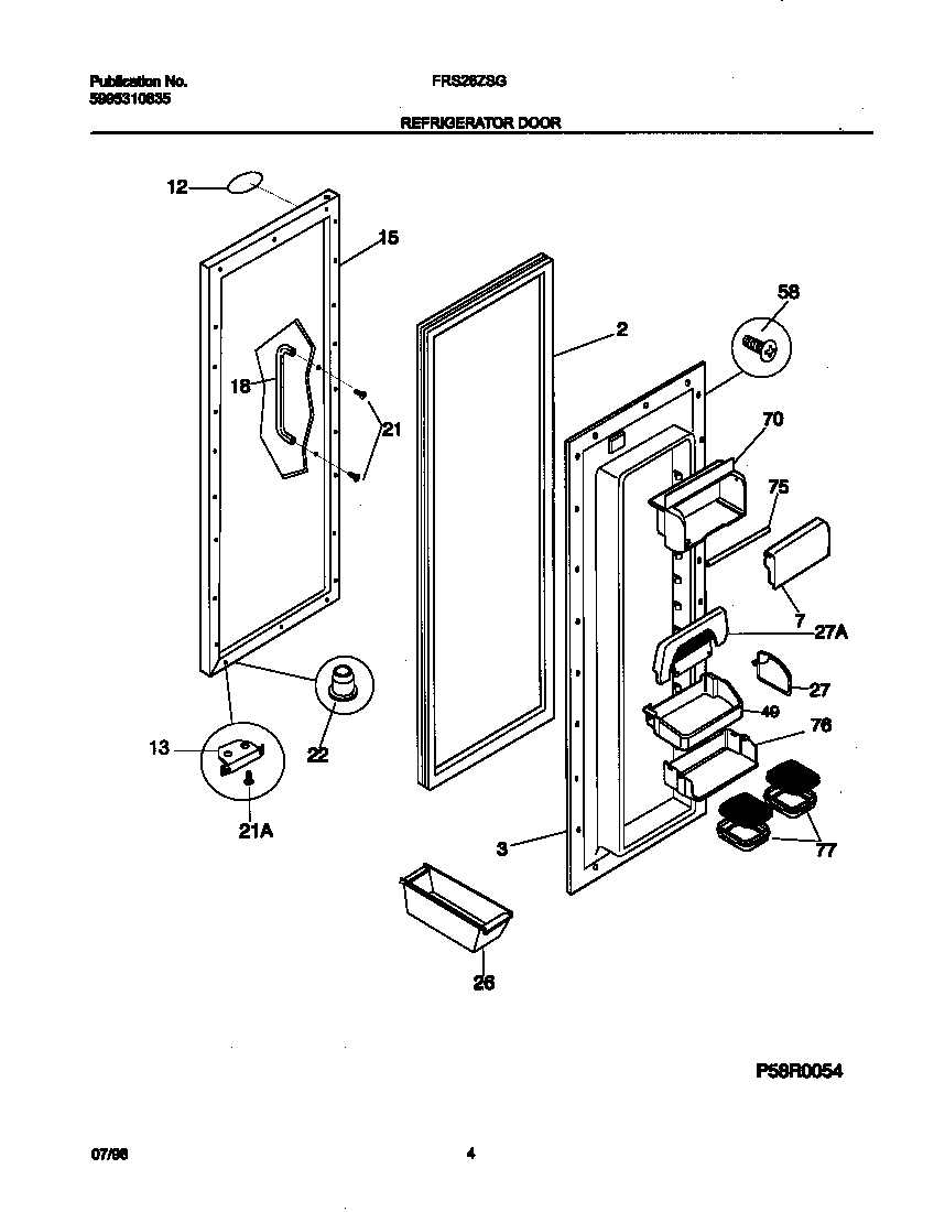 Frigidaire FRS26ZSGW0 refrigerator door diagram
