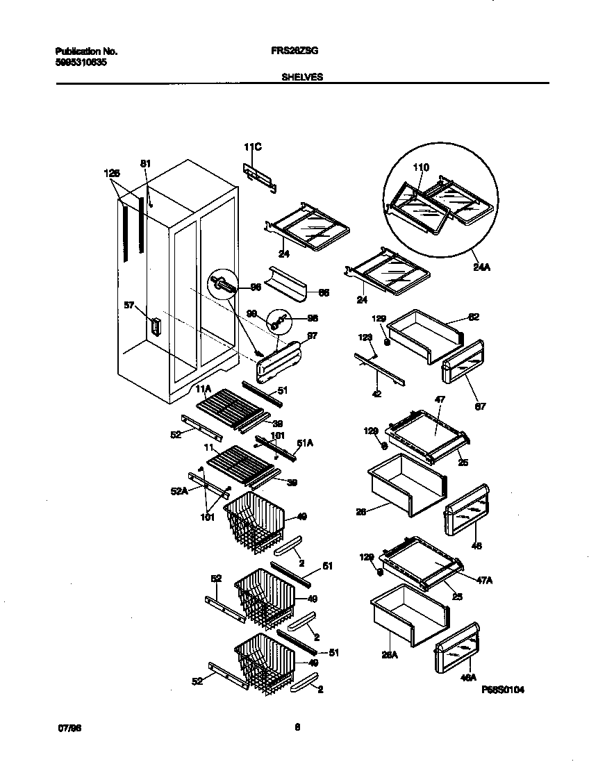 Frigidaire FRS26ZSGW0 shelves diagram