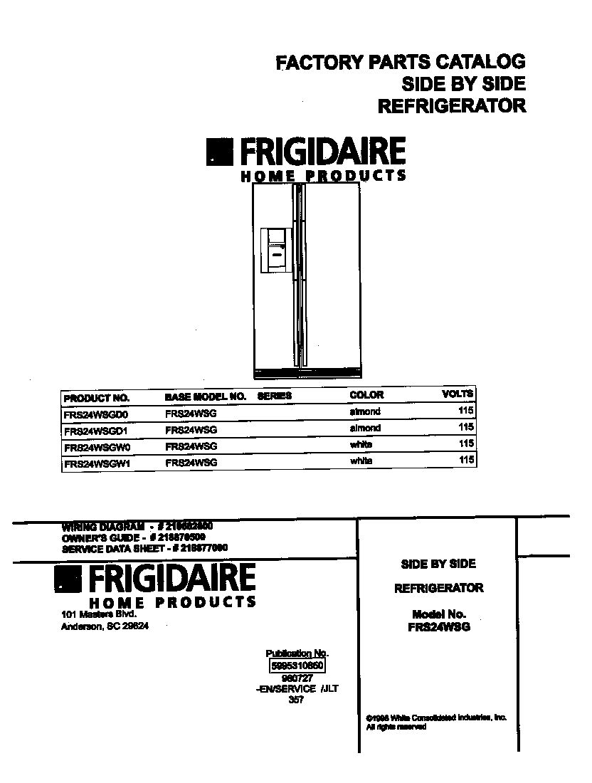 Frigidaire FRS24WSGD1 cover diagram