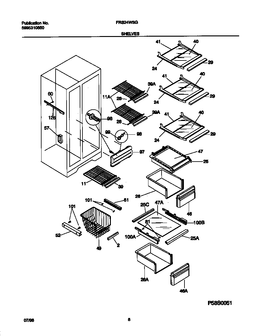 Frigidaire FRS24WSGD1 shelves diagram