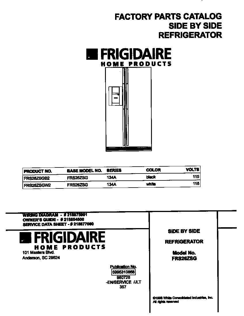 Frigidaire FRS26ZSGW2 cover diagram