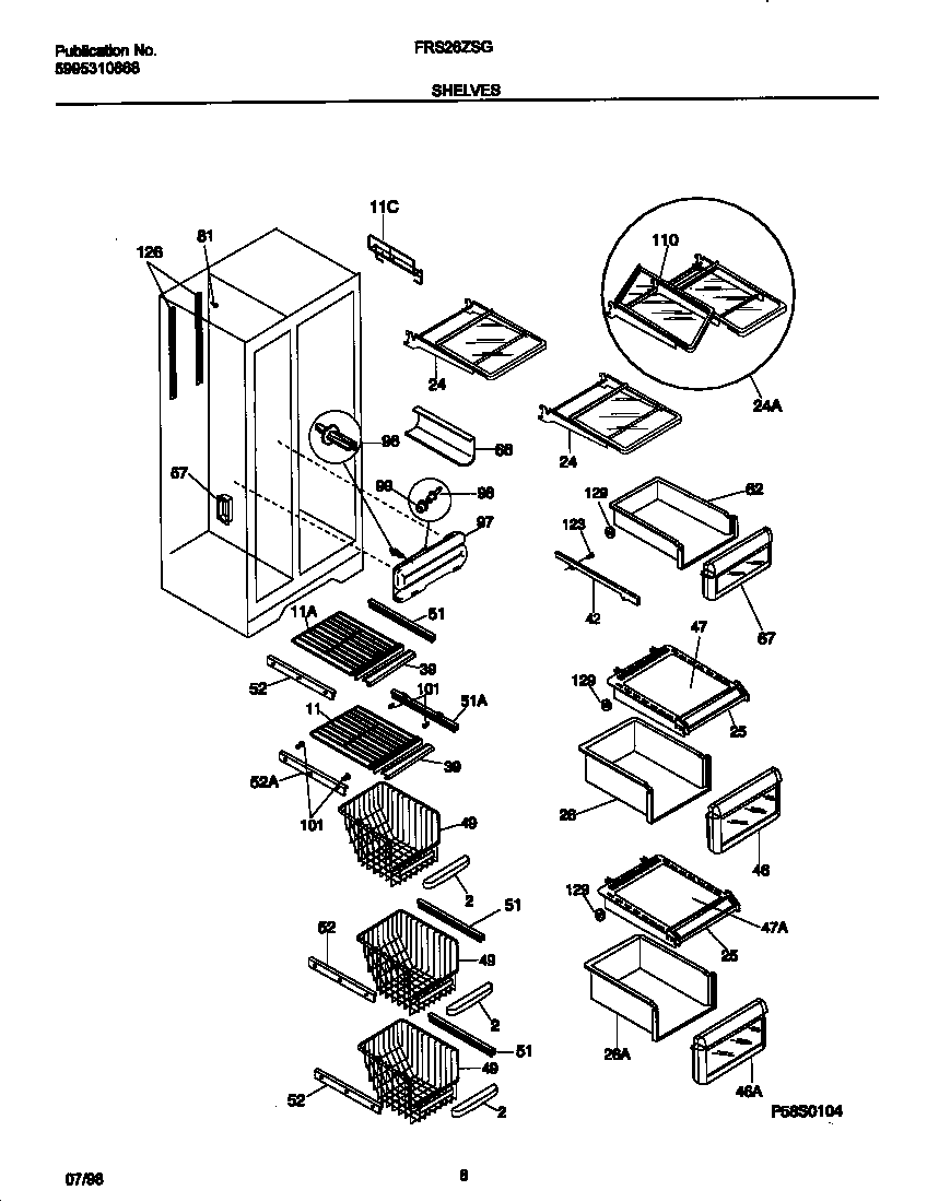 Frigidaire FRS26ZSGW2 shelves diagram