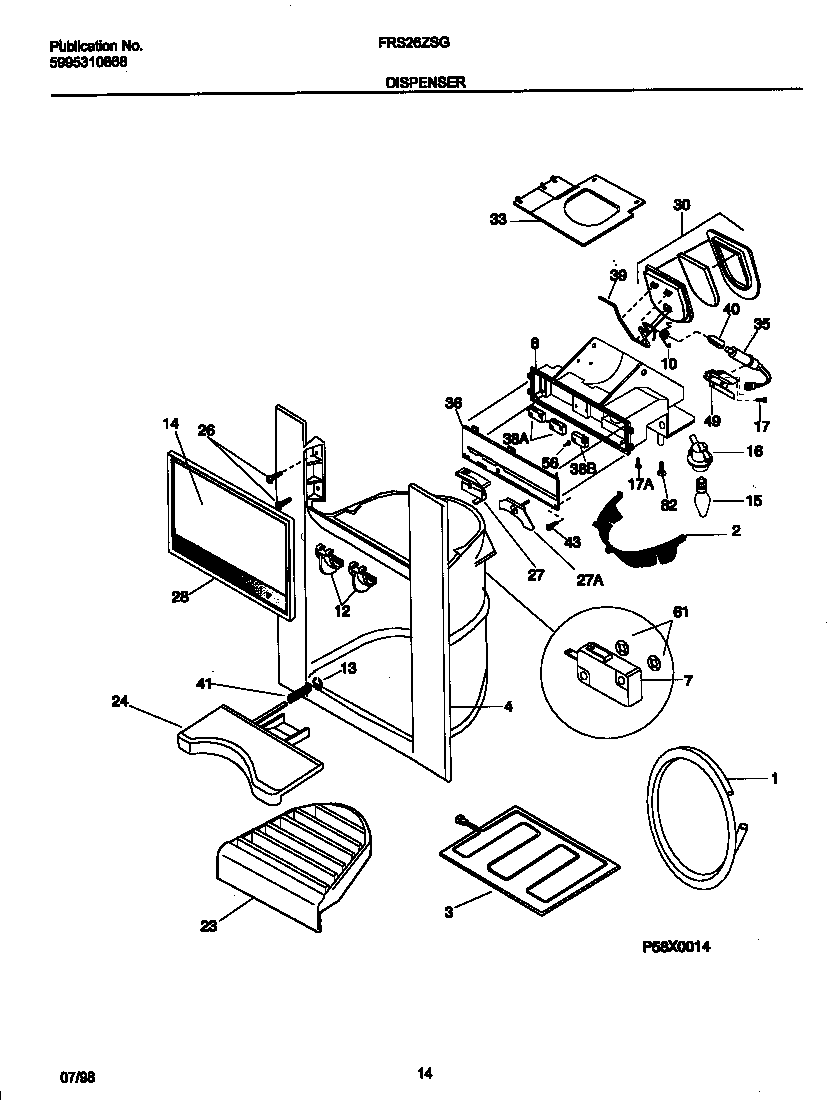Frigidaire FRS26ZSGW2 ice & water dispenser diagram
