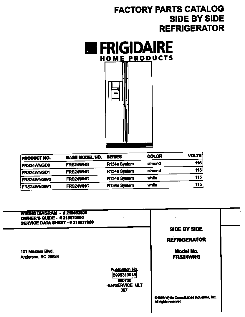 Frigidaire FRS24WNGD0 cover diagram