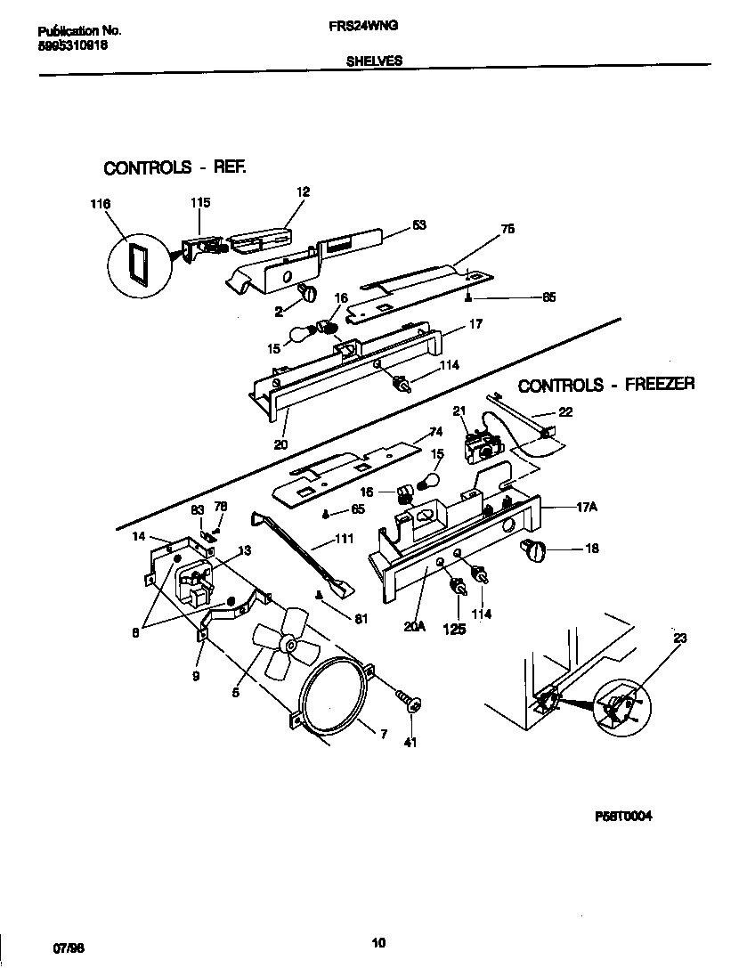 Frigidaire FRS24WNGD0 shelves diagram