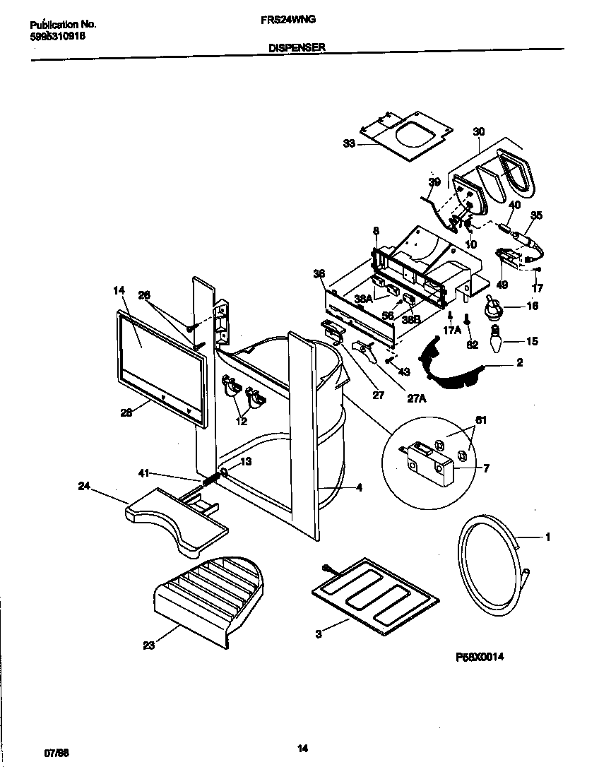 Frigidaire FRS24WNGD0 ice dispenser diagram
