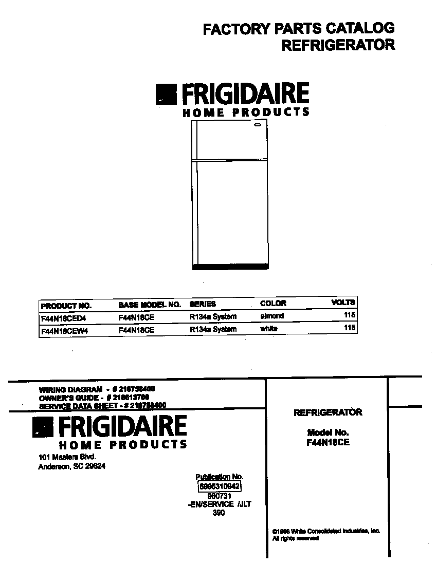 Frigidaire F44N18CEW4 cover diagram