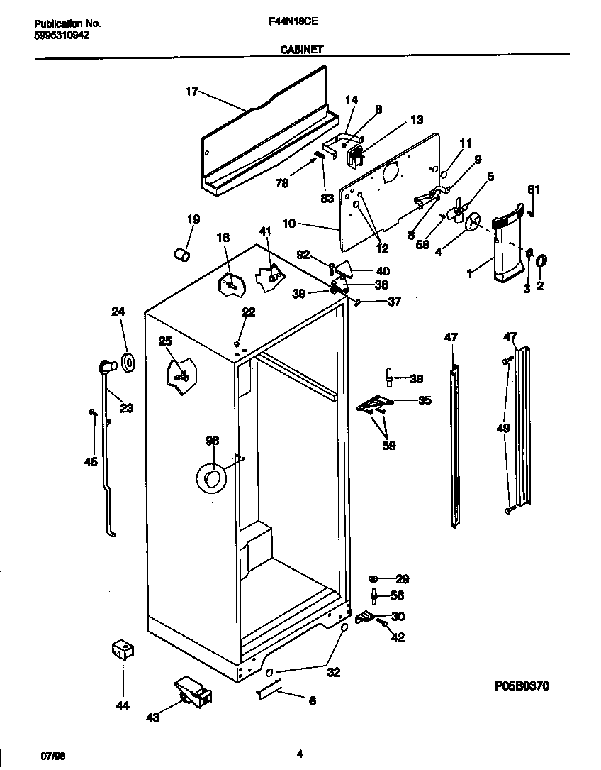 Frigidaire F44N18CEW4 cabinet diagram