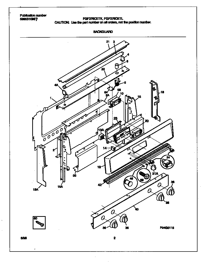 Frigidaire FGF376CETK backguard diagram