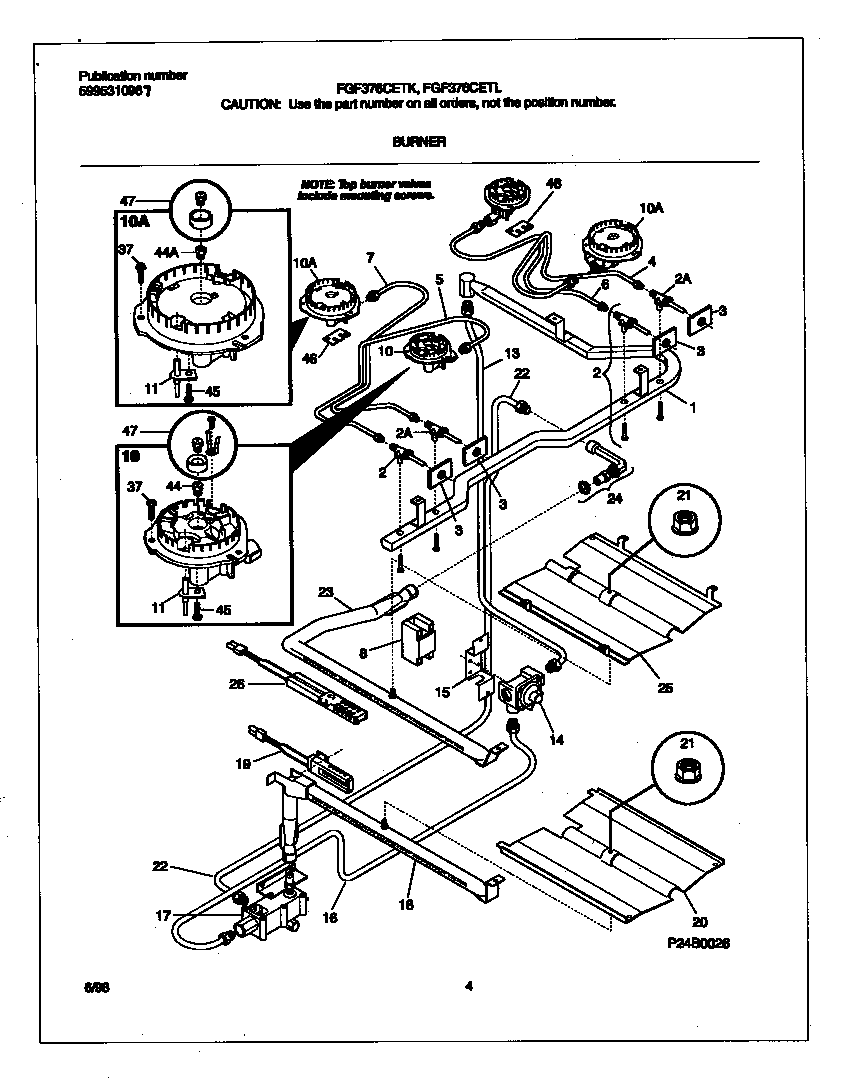 Frigidaire FGF376CETK burner diagram