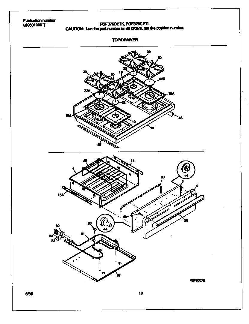 Frigidaire FGF376CETK top/drawer diagram