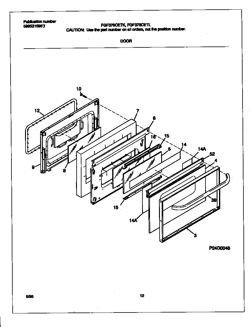 Frigidaire FGF376CETK door diagram