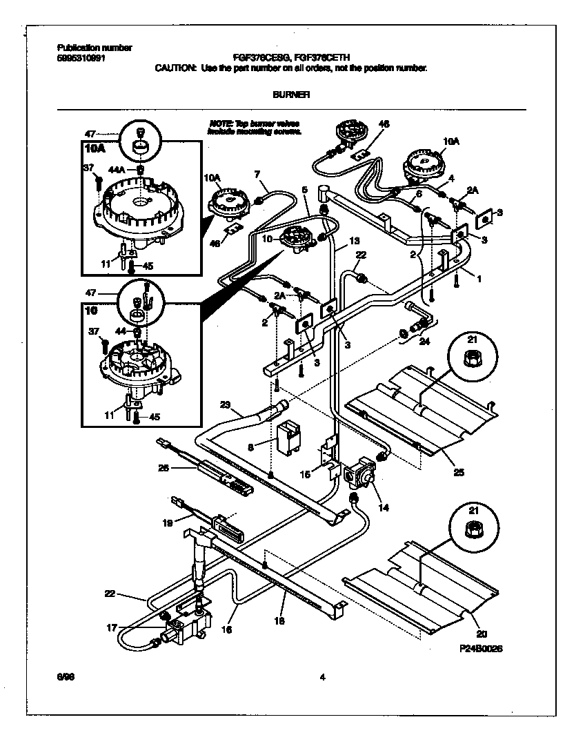 Frigidaire FGF376CETH burner diagram