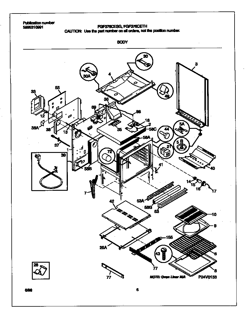 Frigidaire FGF376CETH body diagram
