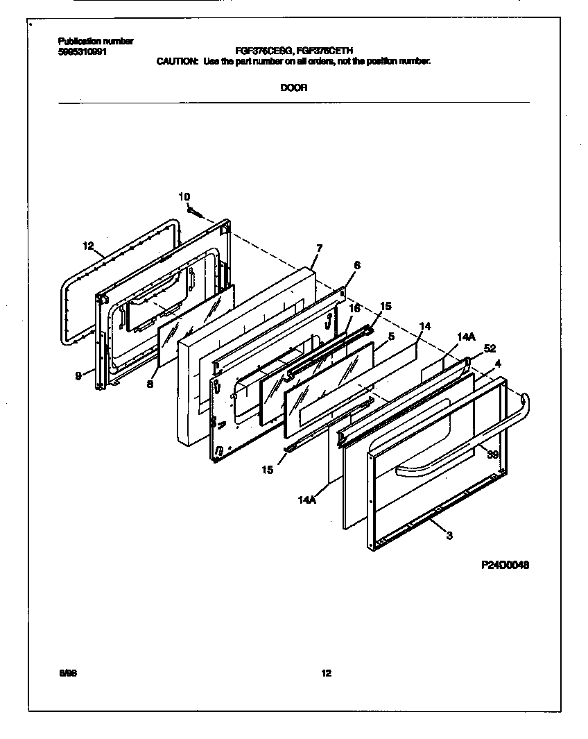 Frigidaire FGF376CETH door diagram