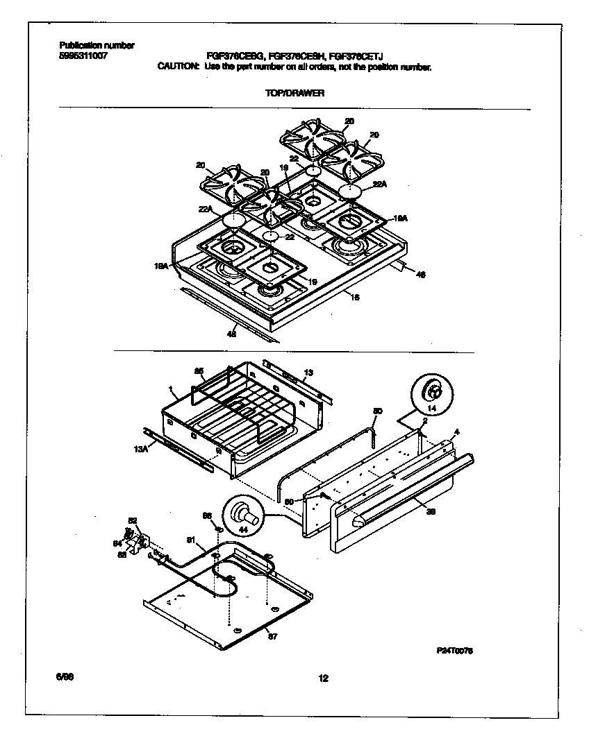 Frigidaire FGF376CEBG top/drawer diagram