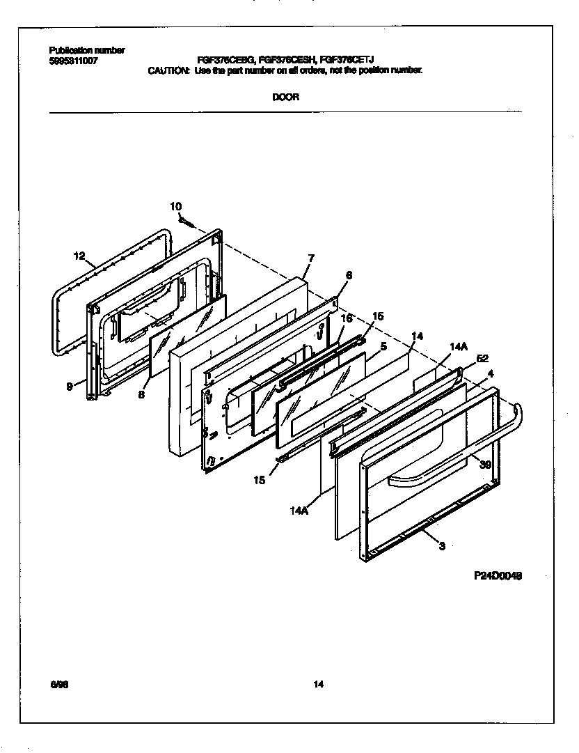 Frigidaire FGF376CEBG door diagram