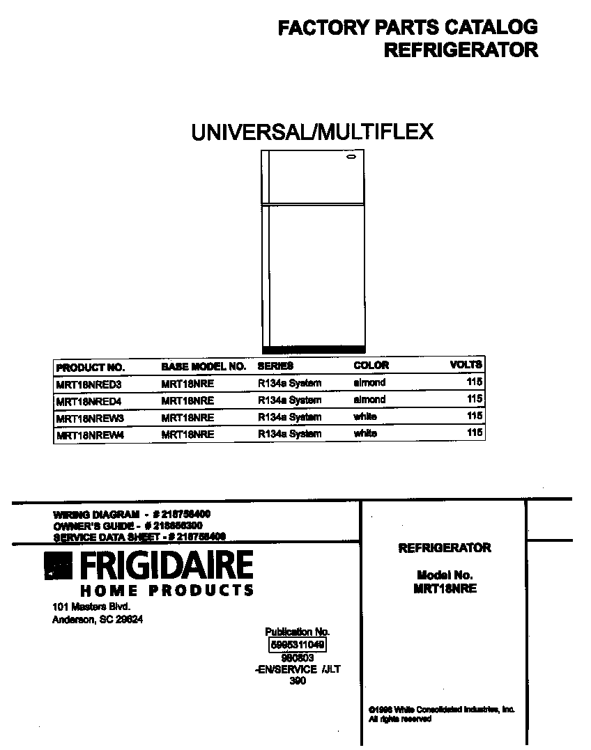 Universal/Multiflex (Frigidaire) MRT18NRED3 cover diagram