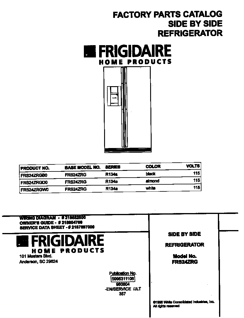 Frigidaire FRS24ZRGW0 cover diagram