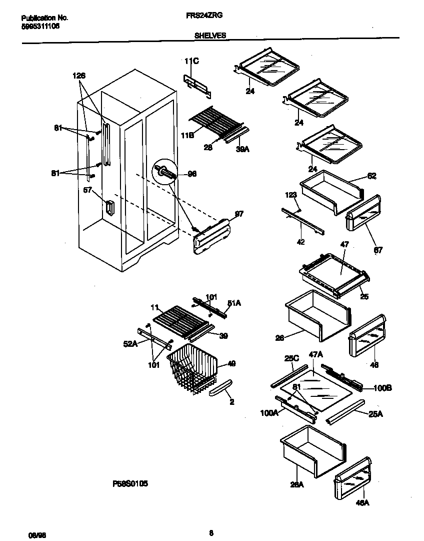 Frigidaire FRS24ZRGW0 shelves diagram