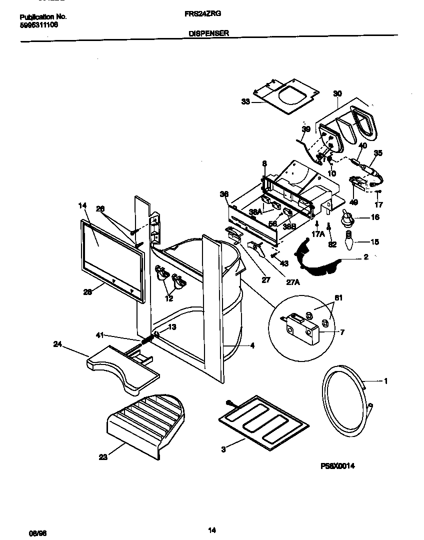 Frigidaire FRS24ZRGW0 ice & water dispenser diagram