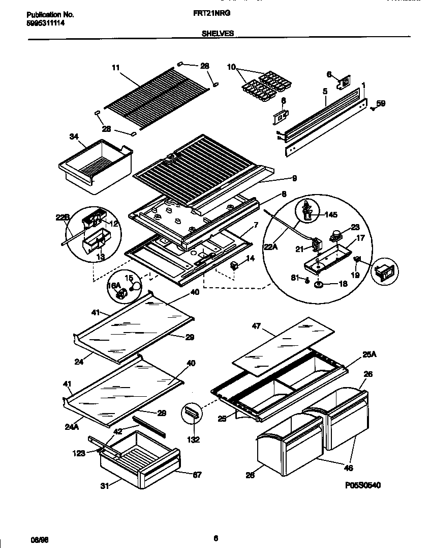 Frigidaire FRT21NRGB0 shelves diagram