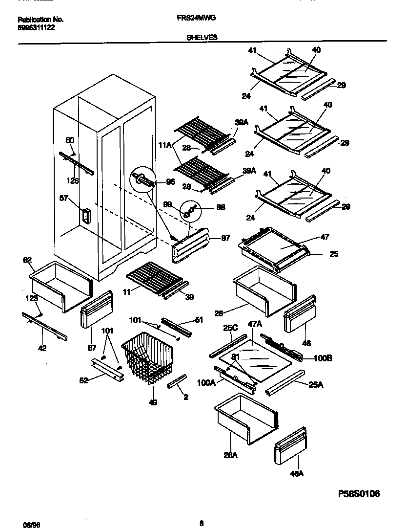 Frigidaire FRS24MWGD1 shelves diagram