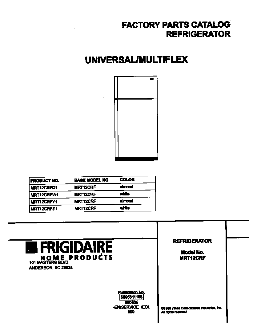 Universal/Multiflex (Frigidaire) MRT12CRFD1 cover diagram