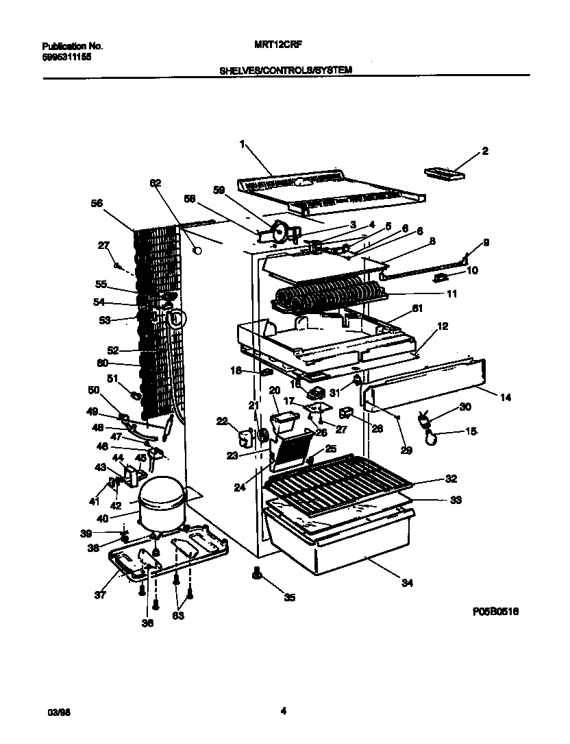 Universal/Multiflex (Frigidaire) MRT12CRFD1 cabinet/shelves/system diagram