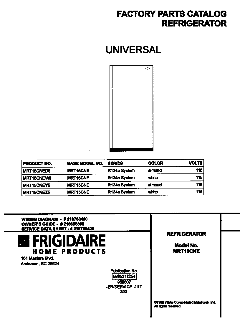 Universal/Multiflex (Frigidaire) MRT15CNEY5 cover diagram