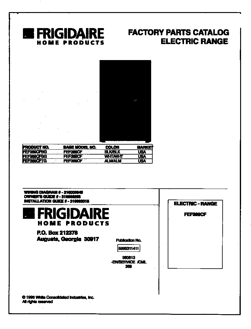 Frigidaire FEF389CFSG cover diagram