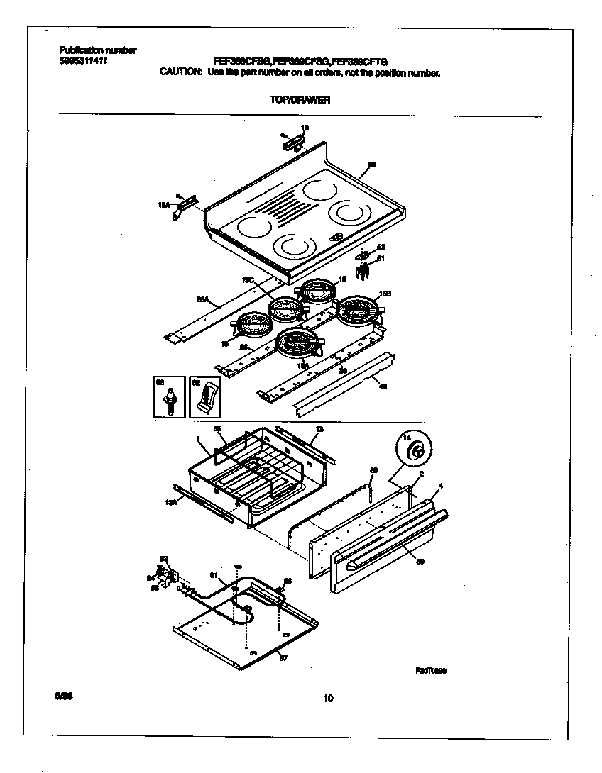 Frigidaire FEF389CFSG top/drawer diagram