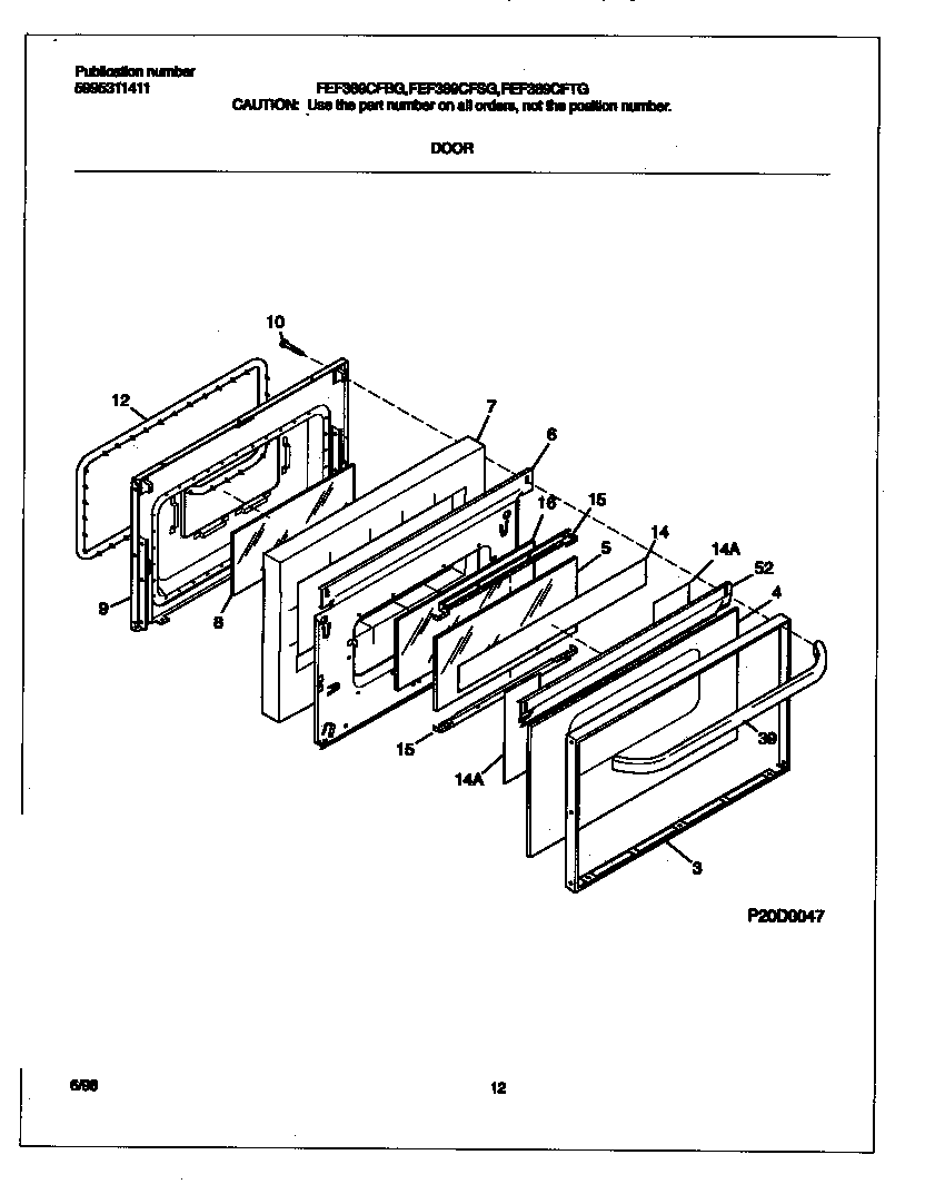 Frigidaire FEF389CFSG door diagram