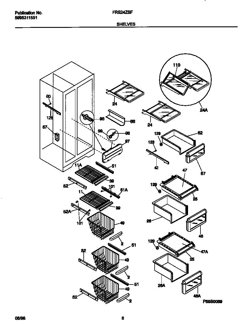 Frigidaire FRS24ZSFB1 shelves diagram