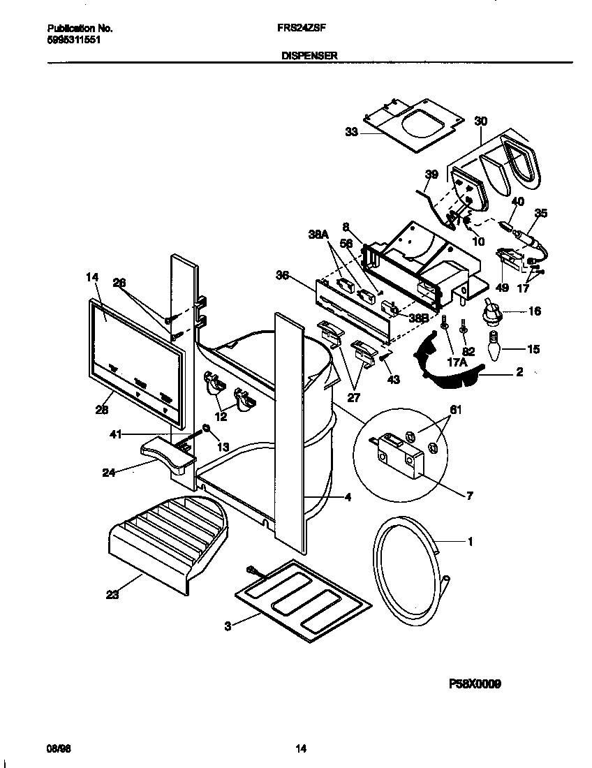 Frigidaire FRS24ZSFB1 ice dispenser diagram